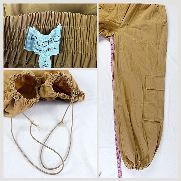 Pilcor Anthropologie Beige Tan Cinch Leg Baggy Parachute Pants Joggers Sz M - Picture 3 of 7